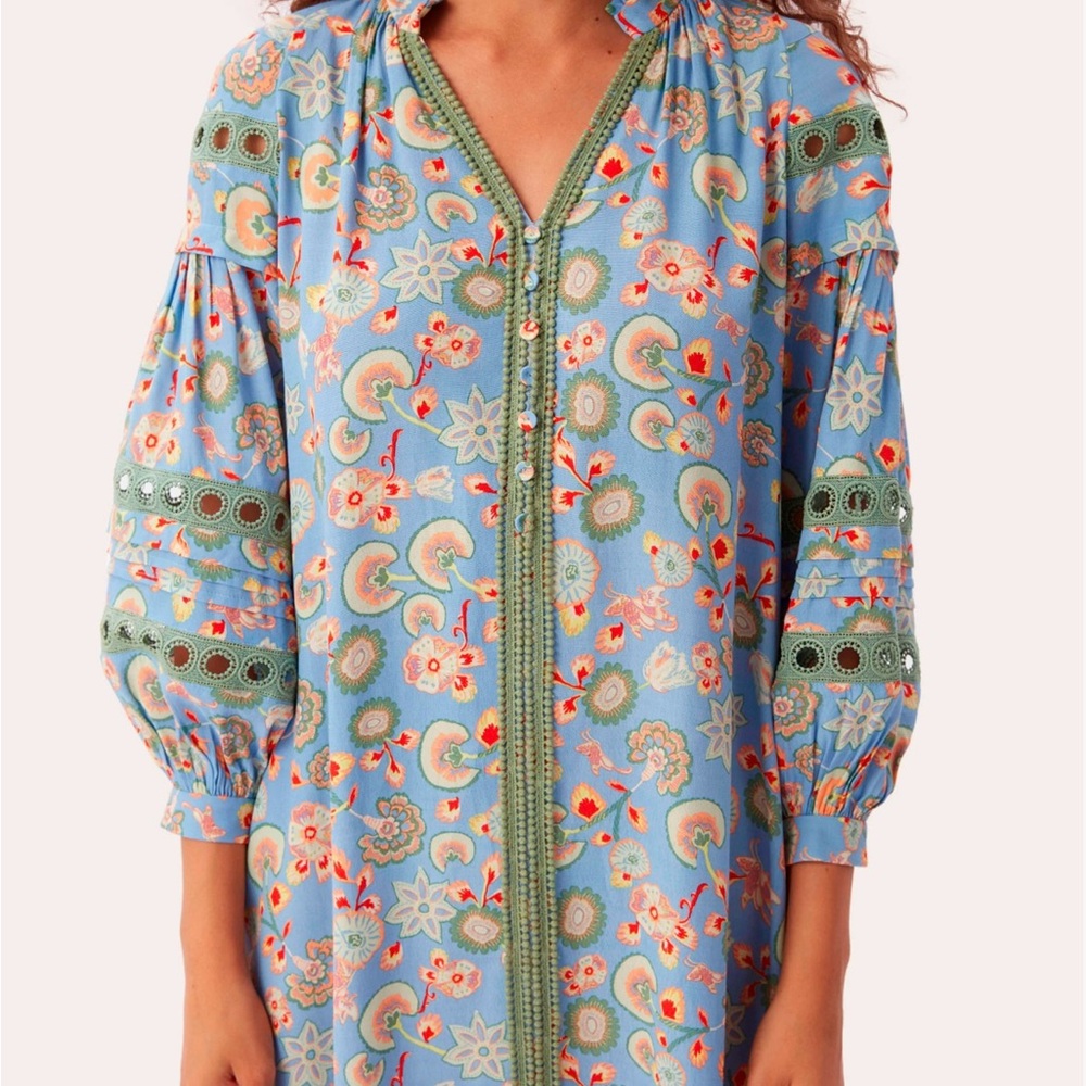 Diane Von Furstenberg Jessica Mini Dress in Floral Sky Blue - Large Petite [NWT]